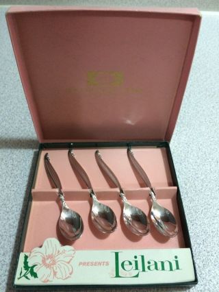 1847 Rogers Bros 1961 Leilani Small 4 Inch Demitasse Spoons Of 4 Mint In Box photo