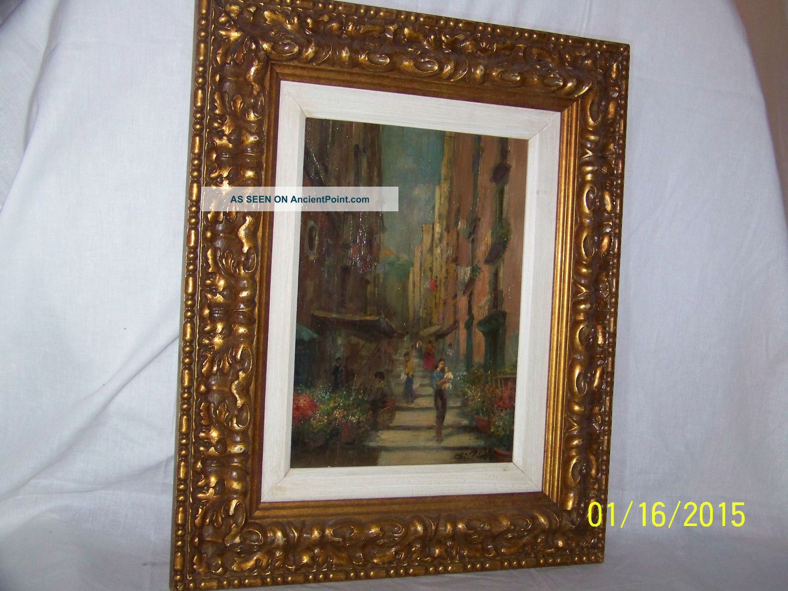 Vintage Oil On Wood Panel Street Scene Gallery Painting Artist Signed Other photo