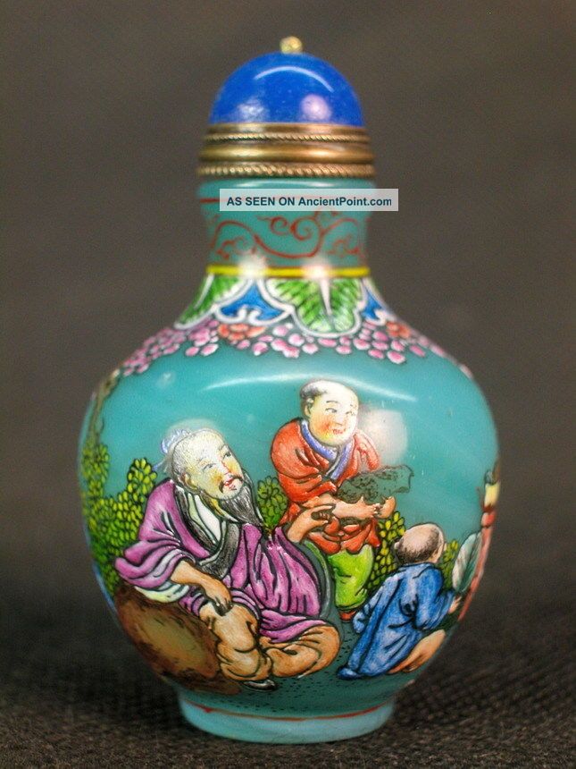 Fine Chinese Elder Boy Hand Painted Peking Enamel Glass Snuff Bottle Snuff Bottles photo