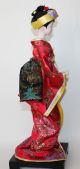 Auth Vtg Japanese Geisha Gofun Doll On Stand Glass Eyes Hand Painted Wow Dolls photo 3