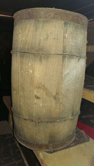 Primitive Vintage Usa Wood Metal Barrel Unbrella Stand Trash Can Rustic Old Keg photo