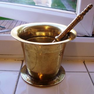 Hq Vintage Persian (islamic/middle Eastern) Brass Mortar And Pestle Set photo