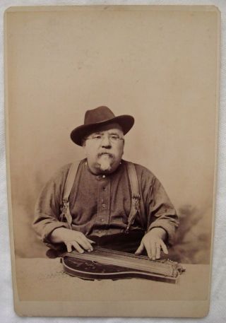 1880 ' S Touching Cabinet Card Photo Of A Man & His Zither photo
