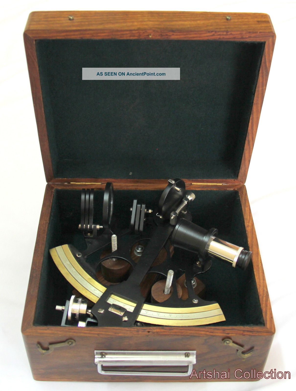 Navy Ship 7 Inch Brass Micrometer Nautical Sextant With Wooden Box Sextants photo