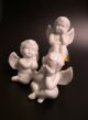 Set Of 3 Vtg Antique White Porcelain Angel Cherub Cupids Statue Figure Figurine Figurines photo 1
