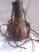 Vintage Hand Carved Wood Water Jug And Cup With Leather Straps Latin American photo 2