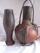 Vintage Hand Carved Wood Water Jug And Cup With Leather Straps Latin American photo 3