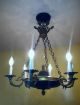 Vintage French Empire Bronze & Lacquer Six - Light Chandelier 1920 ' S - 30 ' S Marked Chandeliers, Fixtures, Sconces photo 2