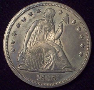 1846 Seated Liberty Silver Dollar Strong Au+ Detailing Authentic Rare Close Unc photo