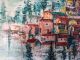 Modernist Unsigned Framed Oil On Board Of Fishing Village By Sea Mid - Cent Modern Mid-Century Modernism photo 6