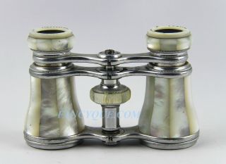 Antique French Opera Glasses Adjustable,  White Mother Of Pearl 163 Paris photo