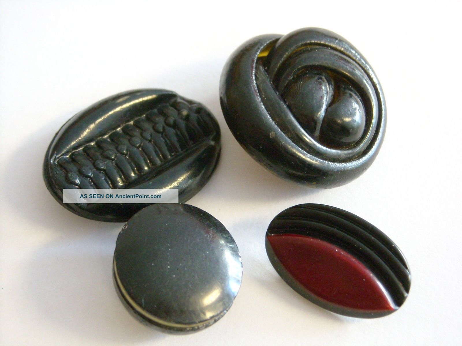 4 Antique Celluloid Buttons 1 Large Extruded Buttons photo