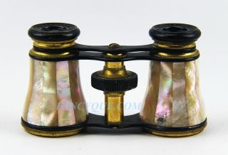 Antique French Opera Glasses With Amazing White Rainbow Mother Of Pearl 178 photo