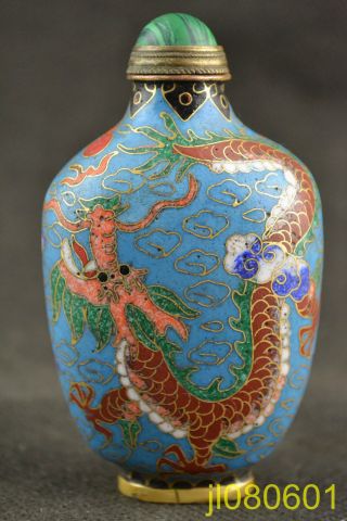 China Rare Old Collectible Decoration Cloisonne Carve Dragon Intact Snuff Bottle photo