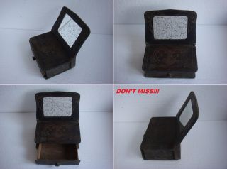 Antique 19th Century Wood Hand Made Engraved Toilet / Jewellery Box With Mirror photo