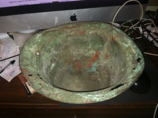 Primitive Antique/vintage Copper Bowl / Spittoon / Cuspidor With Lots Of Patina photo