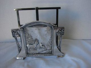 Antique Silver Metal Art Nouveau Letter Holder W/deer Scene,  Dated 