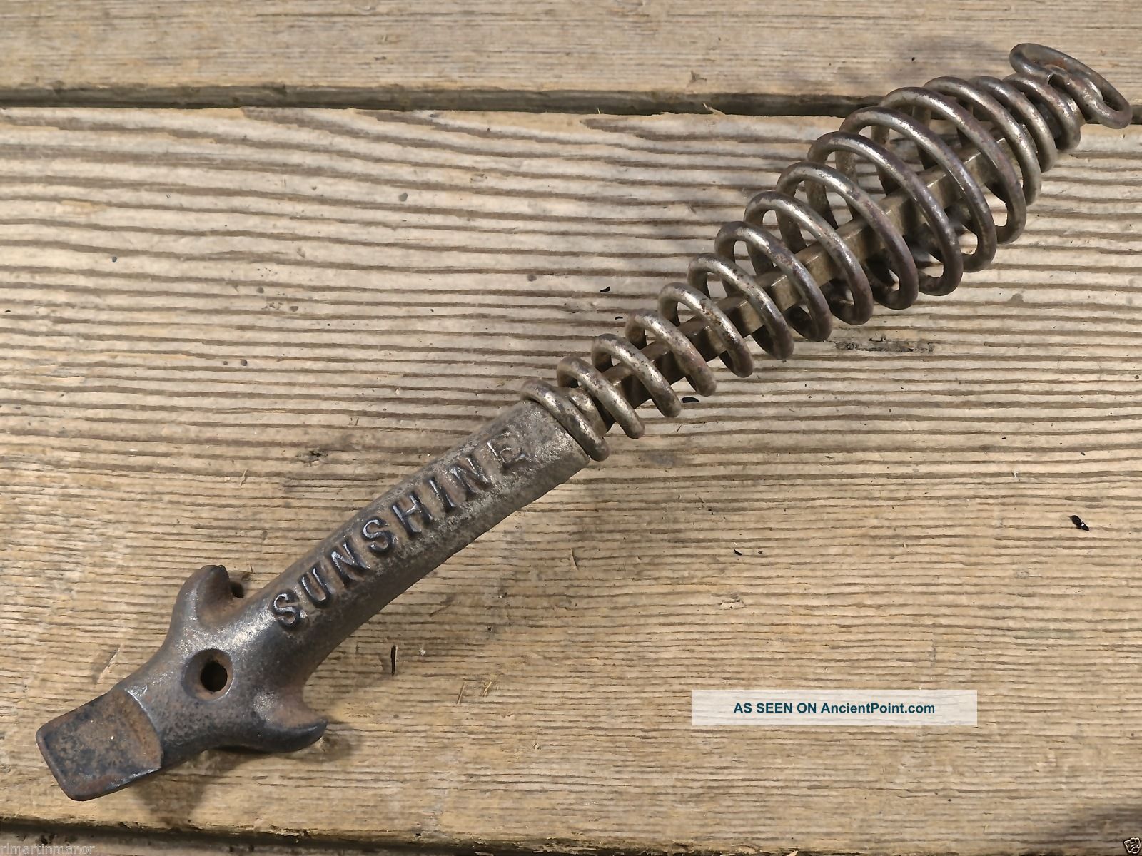 Old Cook Stove Sunshine Plate Lid Lifter Straight Spring Handle Vintage Nickel Trivets photo