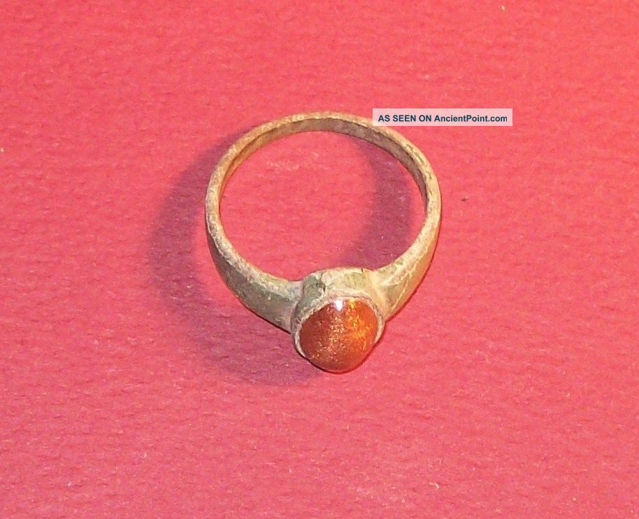 Medieval Bronze Ring With Aventurine Quartz Stone European photo