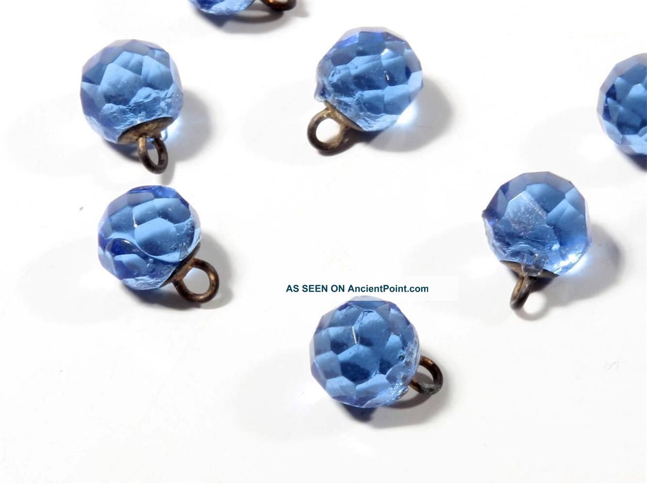 (8) 8mm Rare Victorian Vtg Czech Faceted Sapphire Glass Waistcoat Ball Buttons Buttons photo