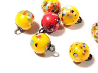 (8) 10mm Victorian Czech Multicolor Spot Yellow Red Glass Waistcoat Ball Buttons photo