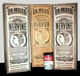 3 Antique Dr.  Miles’ Nervine Store Display Boxes Elkhart Indiana 17” Tall photo