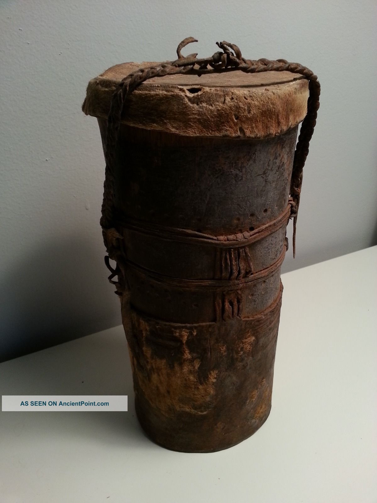 African Kenya Maasai Turkana Wood Leather Hide Container Flask Medium Other photo
