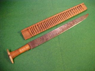 Fantastic Old Antique Short Sword Dagger Knife With Sheath & Bovine Bone Pommel photo