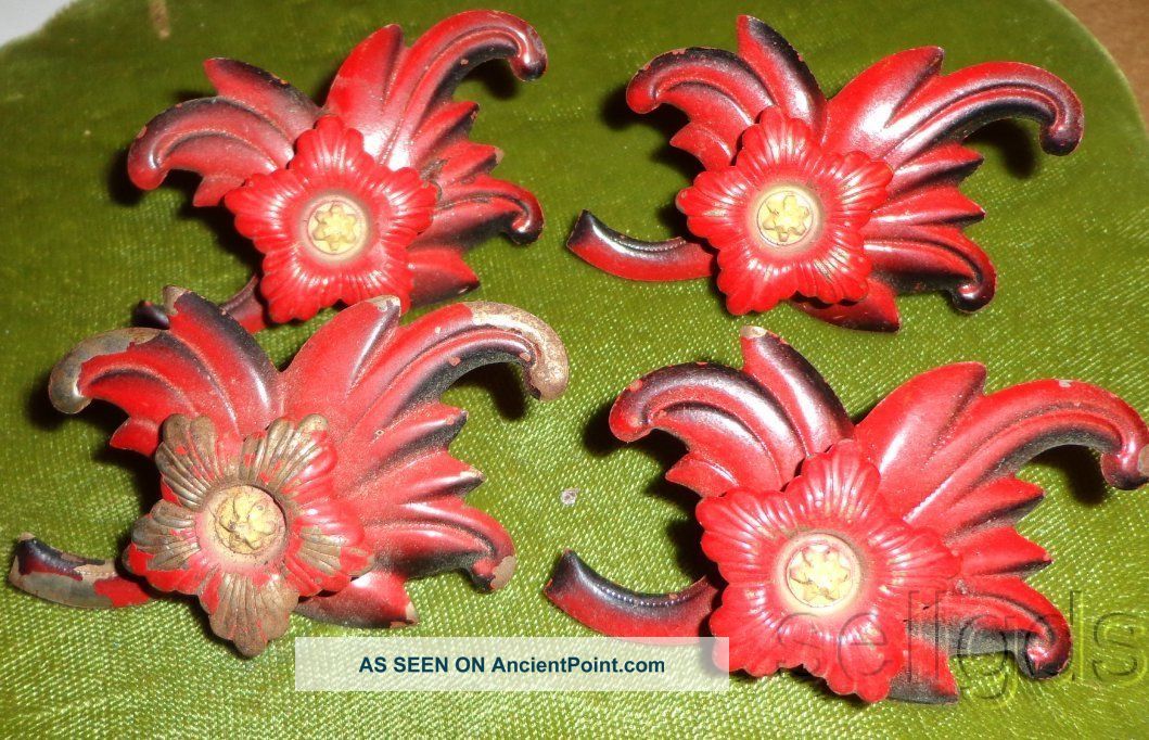 Of 4 Art Nouveau Victorian Painted Metal Curtain Tiebacks/pulls Black Red Art Nouveau photo