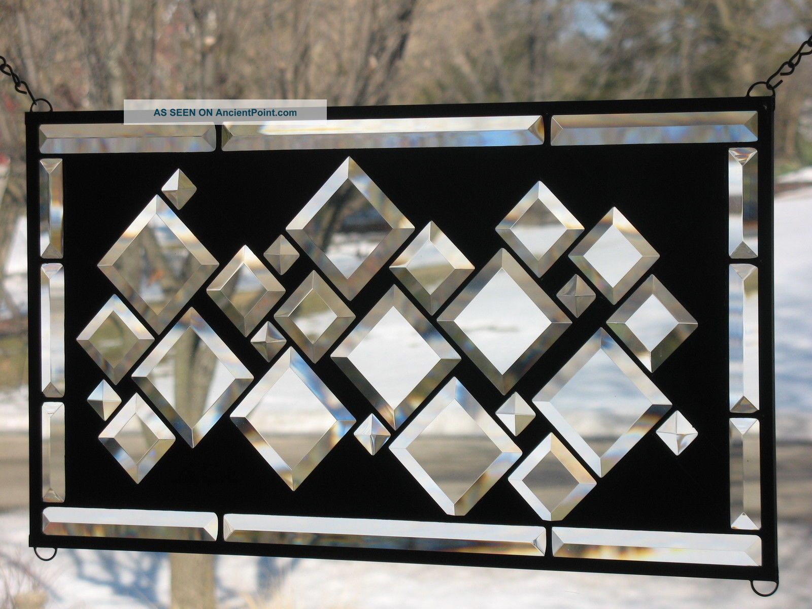 Black Diamonds Large Stained Glass Window Panel 12.  5 X 22.  5 1940-Now photo