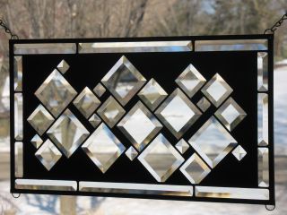 Black Diamonds Large Stained Glass Window Panel 12.  5 X 22.  5 photo