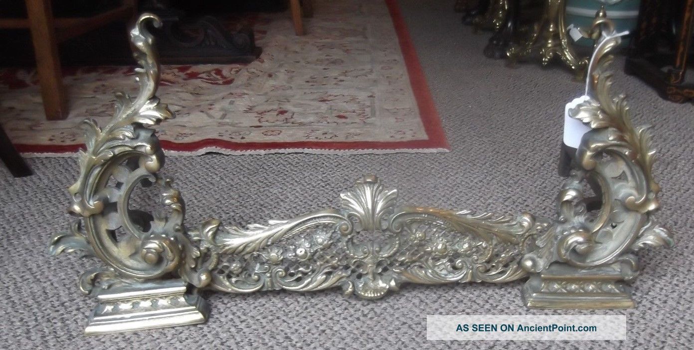 Antique Cast Brass Fireplace Andirons Fender,  Louis Xv Style Metalware photo