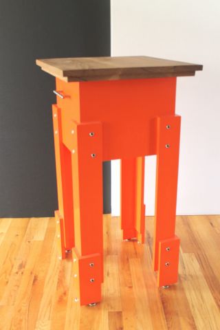 Mid Century Architect One Of A Kind Design Wood&enamel Pedastal Table Orange photo
