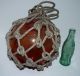 Antique Japanese Orange Blown Glass Ball Fishing Float Buoy Rope Net Nautical Fishing Nets & Floats photo 2