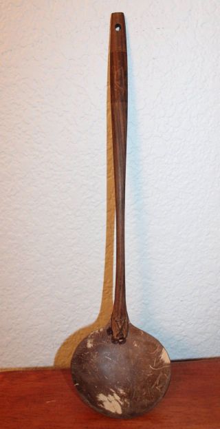 12 Inch Handle Brown Wooden Spoon Decorative Folk Art photo