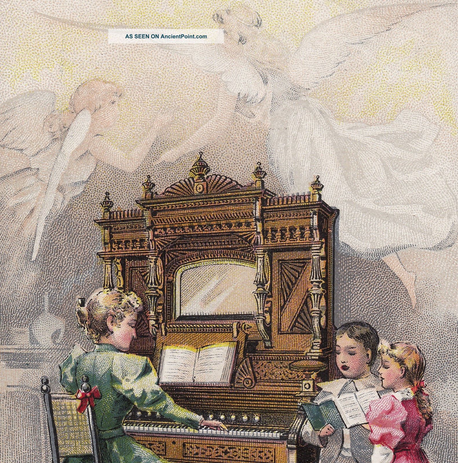 Angle Choir Chicago Cottage Organ Cable Piano Co Poem 1895 York Advertising Card Keyboard photo
