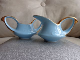 Vintage Light Blue & 22k Gold Creamer/sugar Bowl Set,  Mid Century Modern,  Retro photo