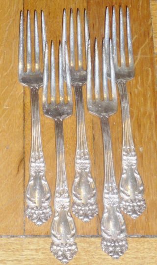 5 Antique Reed & Barton Silverplated Tiger Lily / Festivity Dinner Forks photo