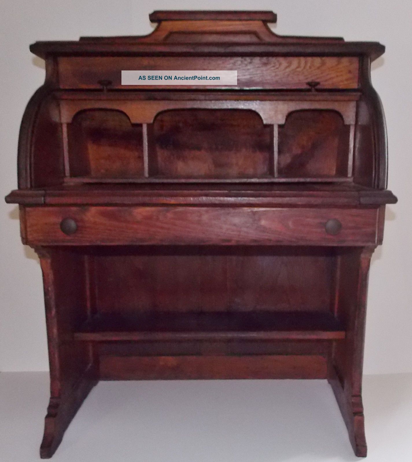 Antique Child S Oak Tambour Roll Top Desk W One Drawer Pull
