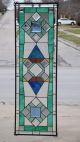 •calming Jade•extra Long Beveled Stained Glass Windows Panel.  •38 ¾”x12 ½” 1940-Now photo 1