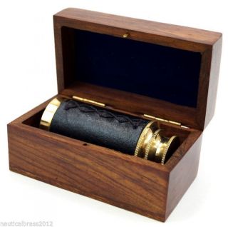 Brass Pullout Telescope W/ Wood Box & Wrap photo