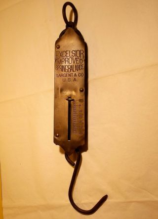 Antique Excelsior Improved Spring Balance 50 Pound Scale Sargent & Co Usa Brass photo