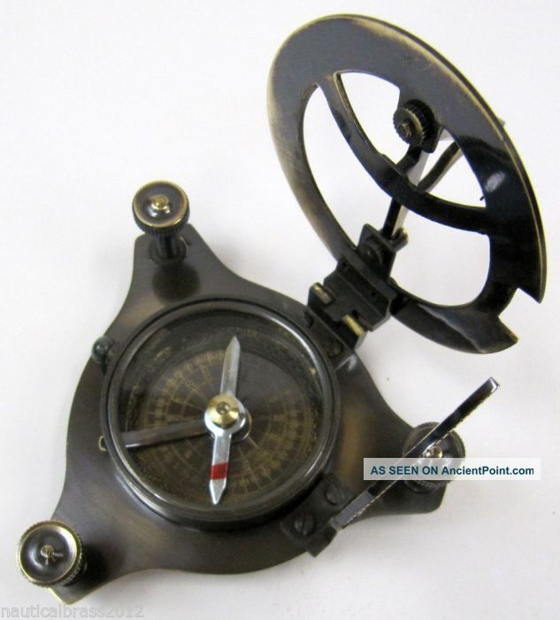 Brass Antique Folding Sun Dial Compass.  Nautical Brass Compasses photo