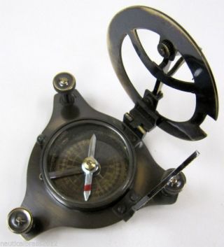 Brass Antique Folding Sun Dial Compass.  Nautical Brass photo