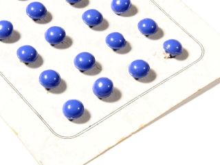Card (24) 7mm Czech Bohemian Vtg Opaque Blue Doll Ball Glass Buttons photo