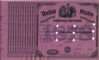 1878 $100 Irs History Moonshine Whiskey - Still Bootleg History Special Tax Stamp photo