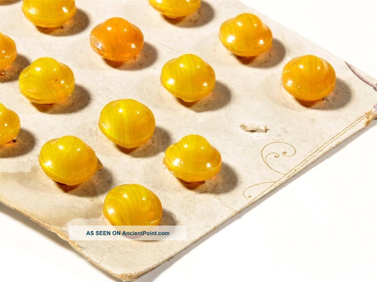 Card (23) 9mm Czech Bohemian Vtg Yellow Givre Doll Ball Glass Buttons Buttons photo