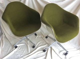 (2) Herman Miller Eames Upholstered Moss Green Fabric Armchair photo