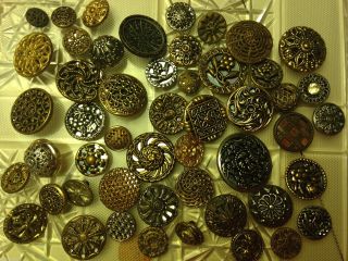 Of 50 Mirror Back Twinkle Birdcage Metal Antique Vintage Buttons photo