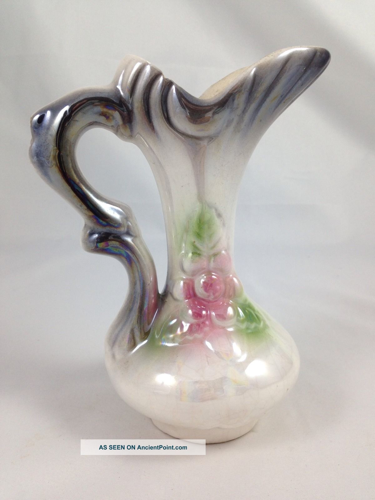 Antique Pitcher - Unique Ceramic - Elegant Floral Design Bud Vase - Vintage Rare Pitchers photo